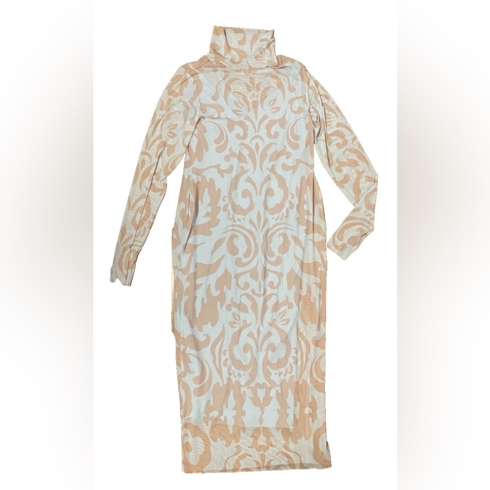 AFRM Women's Sheer Bodycon Mesh Long Sleeve Turtleneck Dress w/ Lining Size 1X
